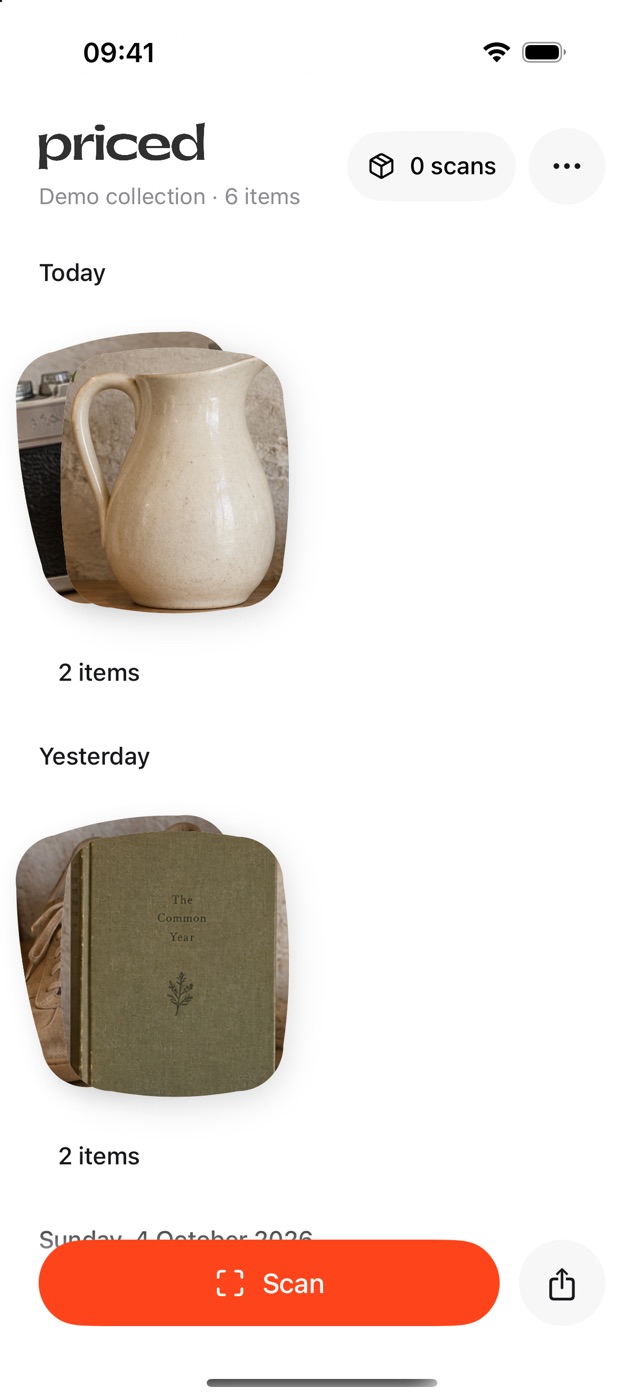 Collection with each capture stacked under Today and Yesterday
